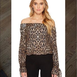 HEATHER Lita off the shoulder leopard blouse XS/P